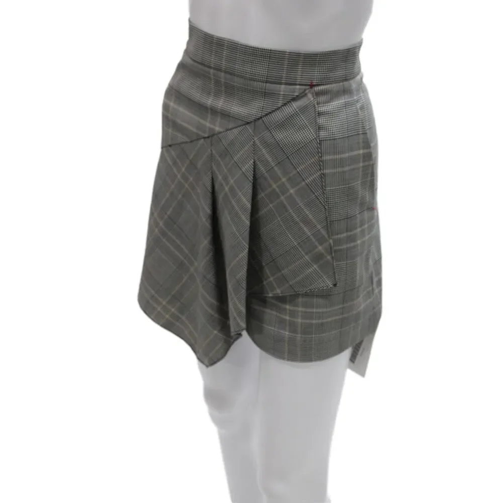 Tibi Women Wrap Skort Gray Plaid Wool Blend Size 8